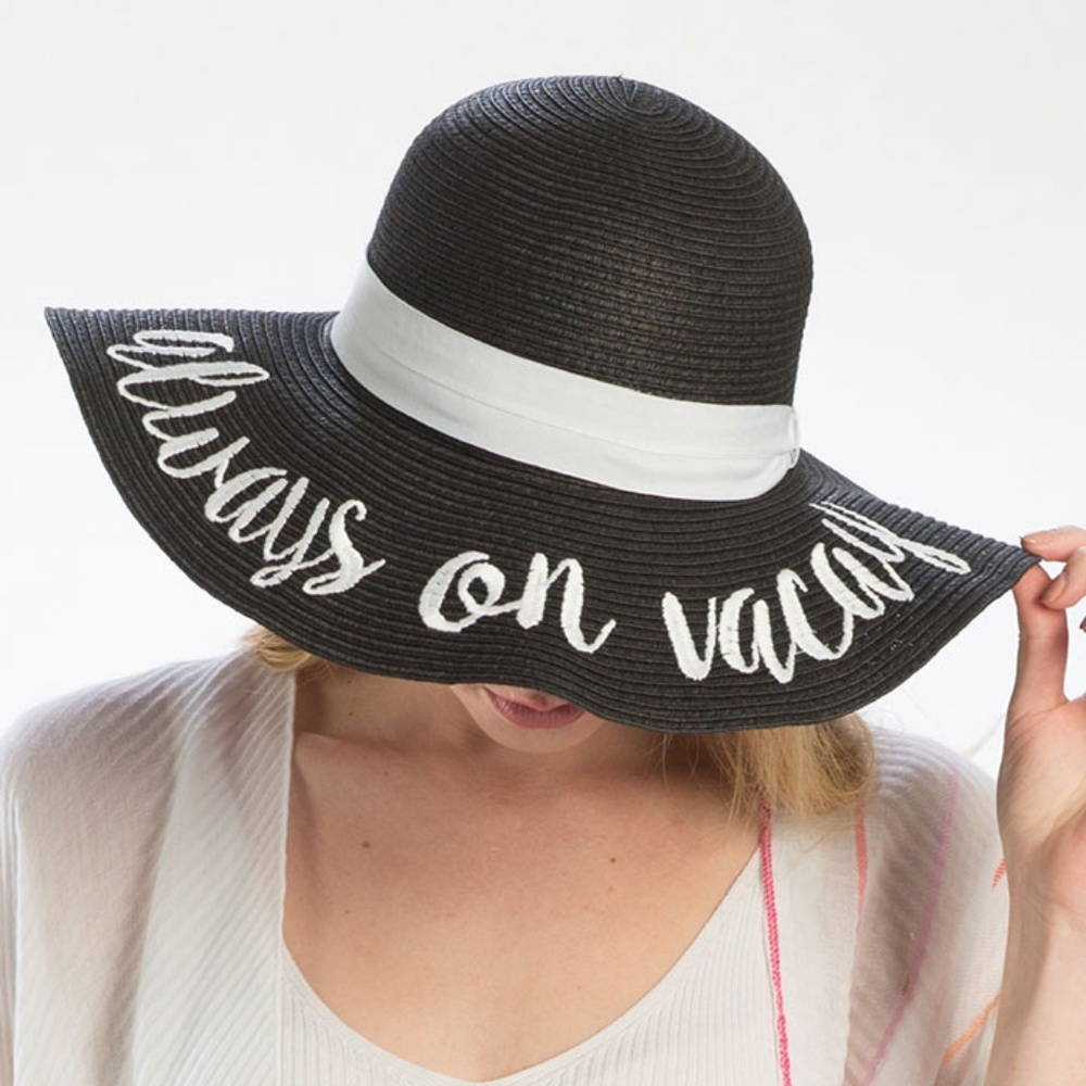 Always on Vacay Embroidery Straw Floppy Sun Hat